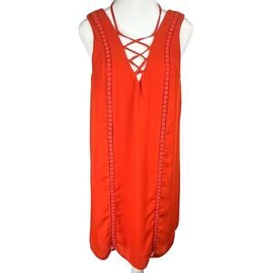 WayIn Y2K Orange Short Dress Sleeveless Lacing and Embroidery Womens Size Medium